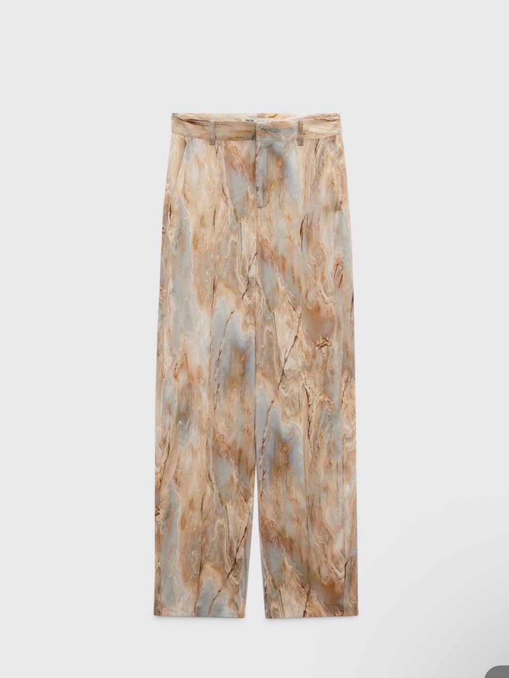 Zara Women’s Marble-Effect Pants in Beige and Light Blue